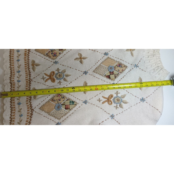 Beldoch Popper Sweater Mock Women's Medium VTG Embroidered Knit Floral Cream - Picture 6 of 16